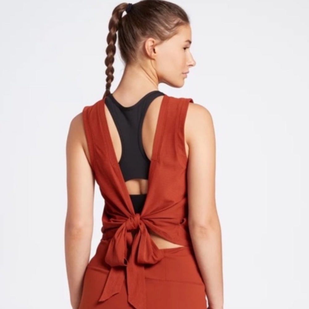 Calia Crop Wrap Tie Athletic Tank Top Ribbed Size Large Burnt Orange Walnut Rust